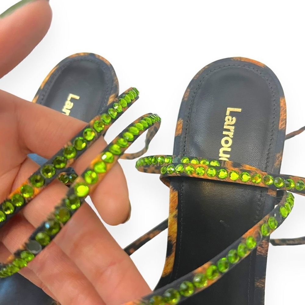 Larroude Disco Gloria Leopard-Print Wrap Sandals Heels Embellished Women Size 8 - Picture 5 of 6